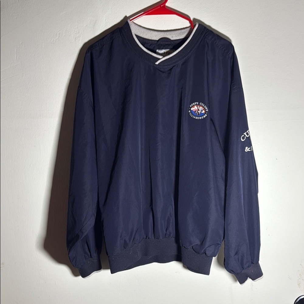 Blue Windbreaker Jacket with V-Neck and Logo